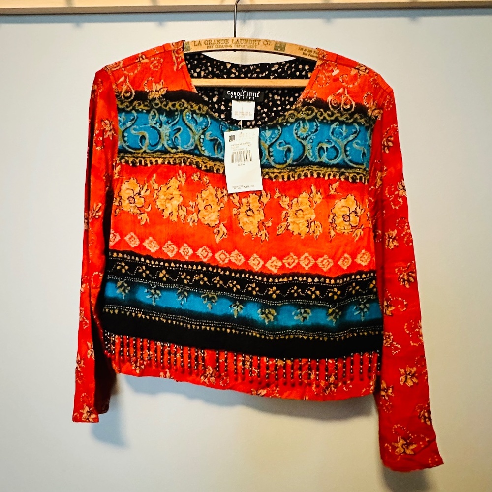 Carole Little Petites - Vtg Festival Top - Sz S